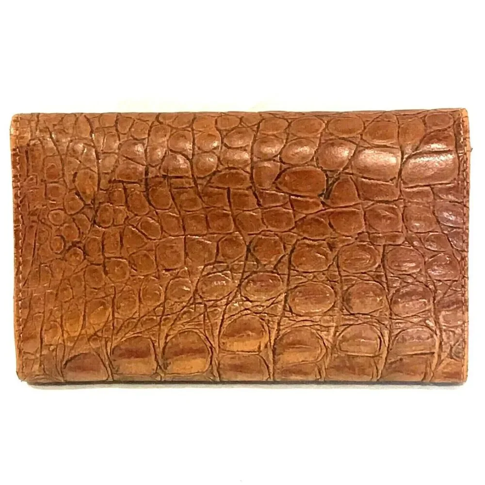 Ripani Italy Wallet Trifold Genuine Leather Embossed Crocodile Clutch Brown
